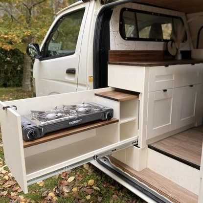 Camping-car de cuisine léger et compétitif, armoire de cuisine en aluminium avec tiroirs, ignifuge, étanche, usine de meubles sur mesure pour camping-car