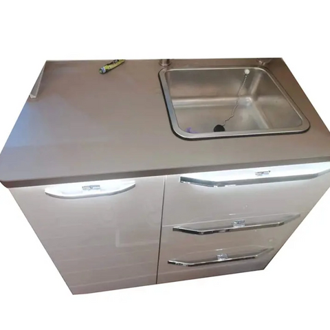 Armoire de cuisine de luxe pour camping-car, haute brillance, avec évier, meubles en aluminium pour van