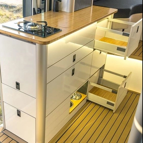 Armoire de cuisine RV en aluminium sur mesure avec tiroirs légers, imperméables et ignifuges