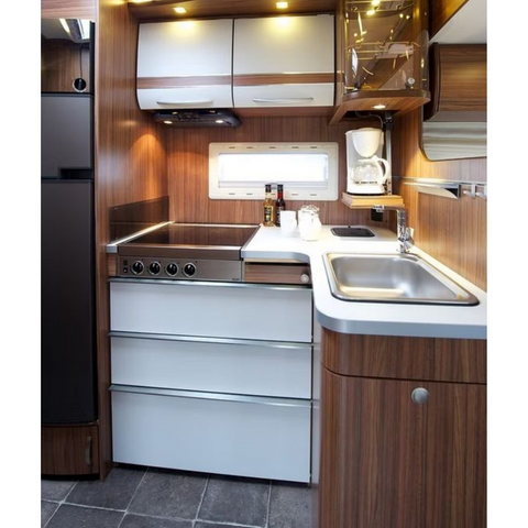 Armoire de cuisine en aluminium personnalisée haut de gamme, Surface brillante, armoire de cuisine de camping-car