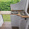 Meubles de caravane en aluminium de cuisson crème, avec tiroirs de rangement, armoire de cuisine légère pour camping-car