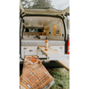 Lit en aluminium pour camping-car au design moderne avec tiroirs et bureau étendu sous le lit, meubles de camping-car