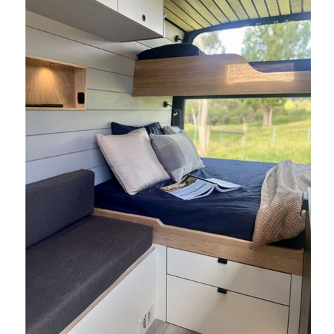 Lit superposé en aluminium personnalisé pour camping-car avec armoire sous le lit, meubles légers pour camping-car
