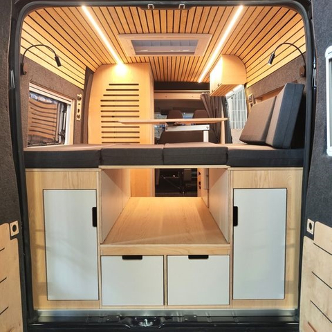 Lit de camping-car en aluminium léger avec armoire sous le lit et tiroirs