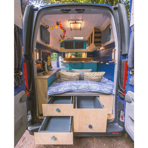 Lit standard multifonctionnel en aluminium pour camping-car avec tiroirs pour un rangement accru