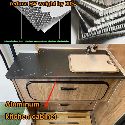 Meubles de cuisine de luxe légers et ignifuges en aluminium pour camping-car, remorque de camping-car, meubles de caravane personnalisés